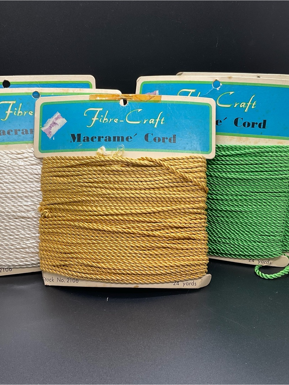 Macrame Cord Lot From Fibre Craft Green Gold White Five 24 Yard Packs